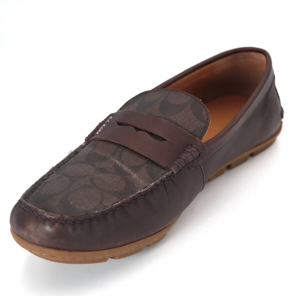 Coach Loafers Mens 8.5D Brown Signature Canvas Penny Driver Casual G2983
